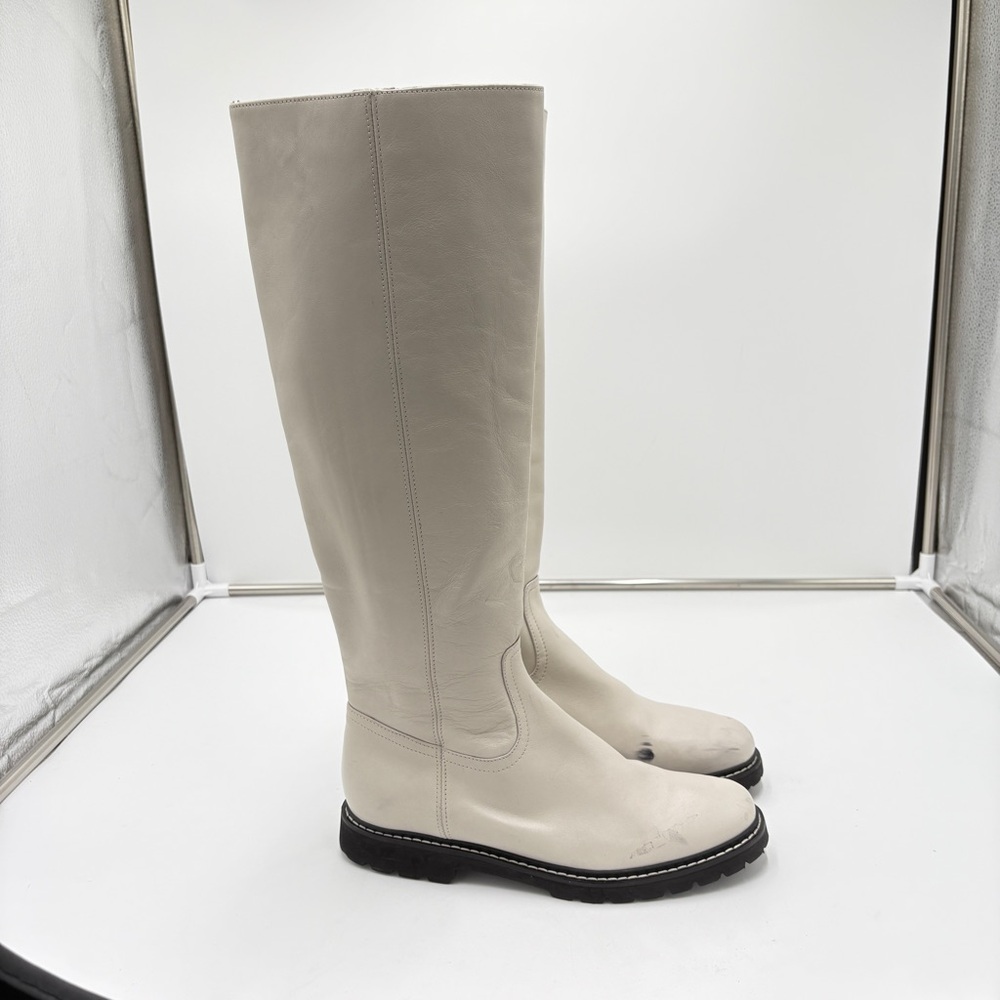 Aquatalia Boots Marietta Ivory Leather Tall Knee High Lug Sole Women’s Size 9